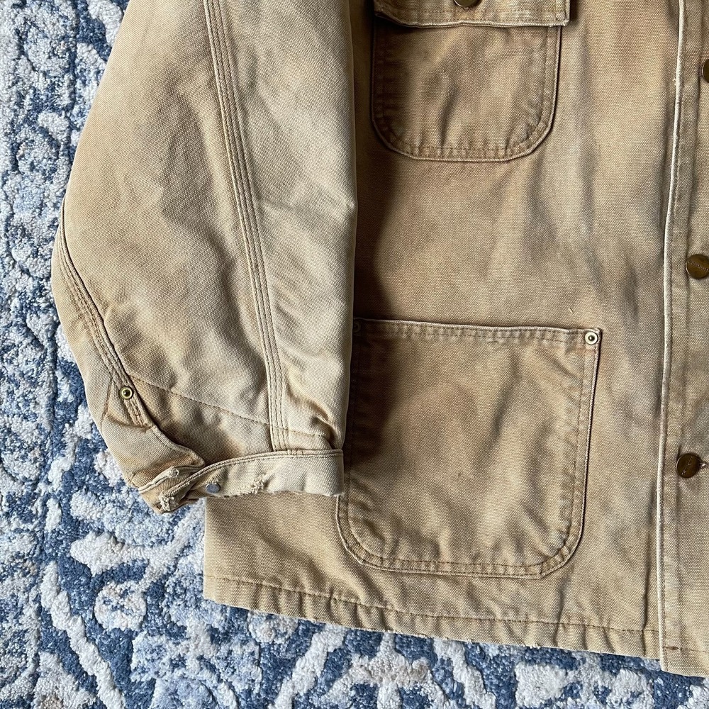 Vintage Carhartt Chore Canvas Jacket Blanket Lined Size 48 Beige Tan USA - Picture 5 of 12
